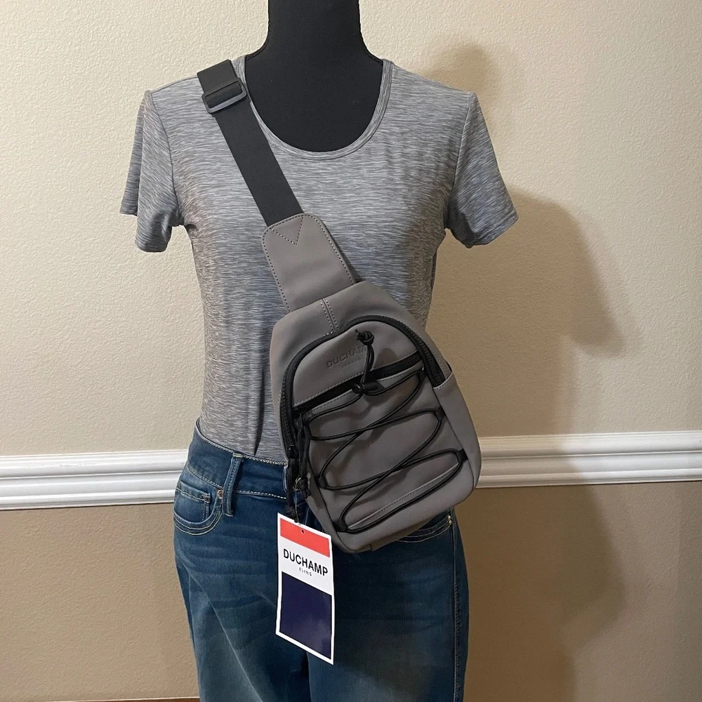 NWT DUCHAMP Versatile Unisex Rubberized Utility Sling Bag - Color: Taupe/Gray - Picture 1 of 14